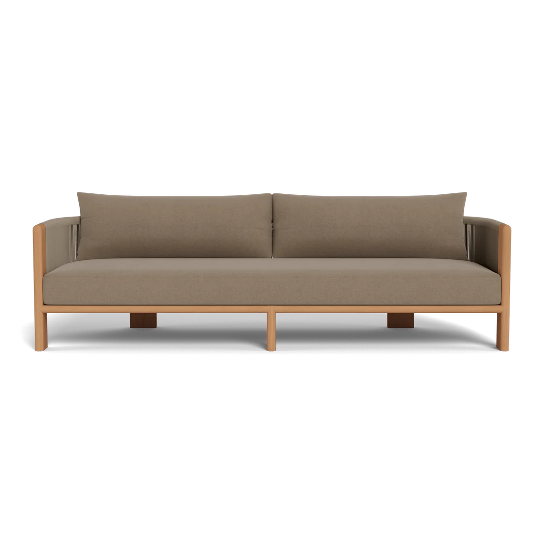 Harbour Palm Beach teak sofa model reference; pictured fabric and rope are not verified against the priced configuration.