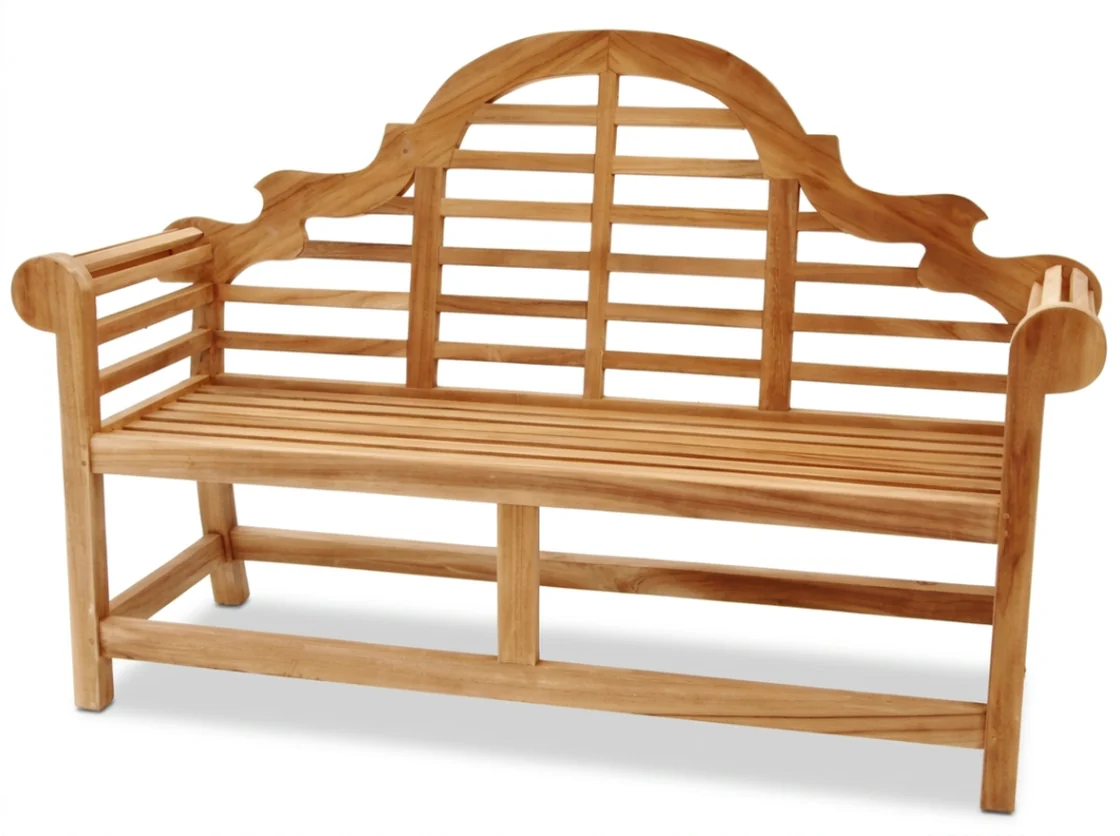 Marlboro teak garden bench without a cushion; pictured length is unconfirmed.
