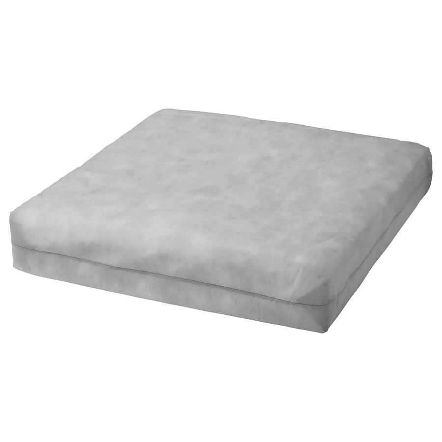 Grey IKEA DUVHOLMEN outdoor seat insert in its inner casing.
