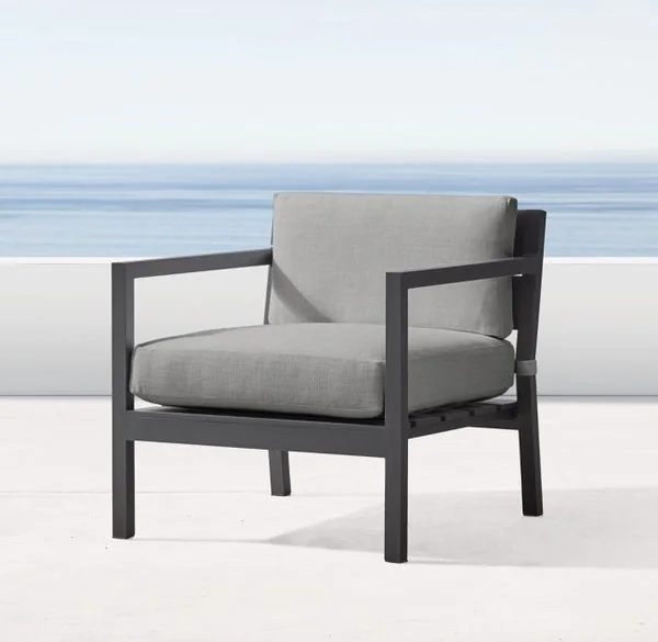 Grey seat and back cushions shown on a chair in Perth Outdoor Cushions' custom chair-set reference image.