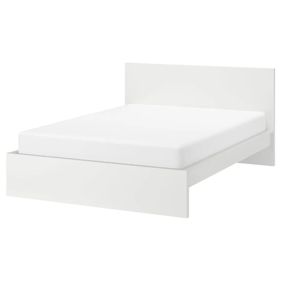 White MALM bed frame with a mattress in a supplier product view.