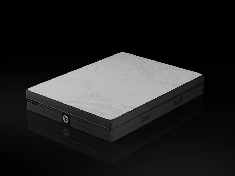 SD Mach II mattress with a white quilted top and grey side panels in a supplier product view.